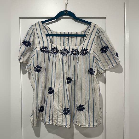 Madewell Floral Embroidered Stripe Butterfly Boho Top Size L - Picture 5 of 6